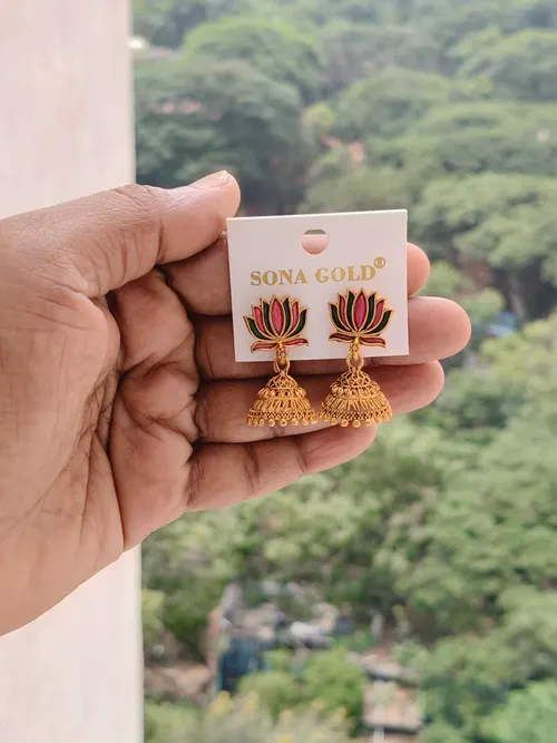 Mini Lotus jhumka - Multistone